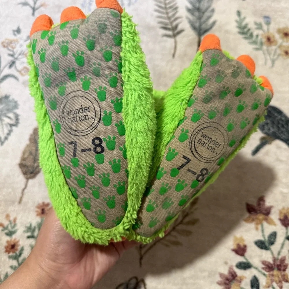 Green and Orange Plush Dinosaur Booties 7-8